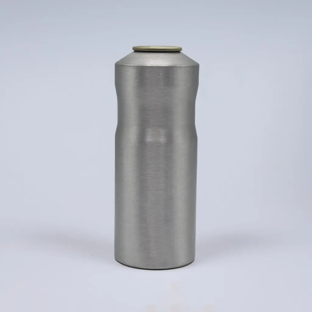 Flat shape A3 aluminum aerosol can, 53x140mm, Brushed metal base